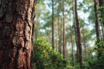 Close-up pine tree trunk in forest