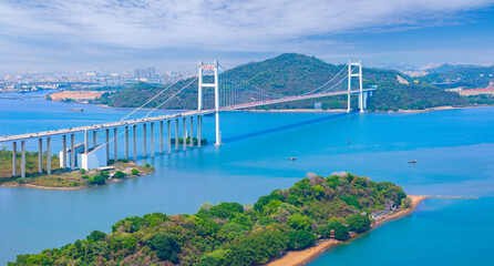 Aerial view of Humen Bridge in Dongguan City, Guangdong Province, China