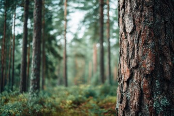 Close-up of pine tree trunk in a forest