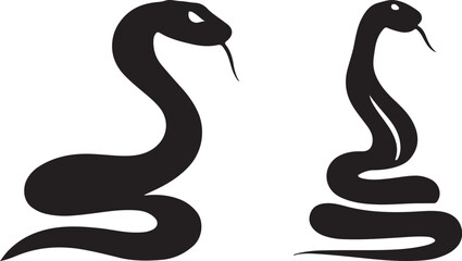 Naklejka premium Elegant Snake Silhouettes Featuring Coiled and Upright Forms with Extended Tongues