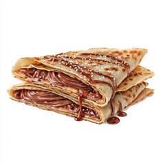 Delicious Crepes with Chocolate Spread and Drizzling Syrup on a White Background Perfect for Dessert or Snack Ideas
