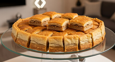 Traditional Middle Eastern Baklava in a Rectangular Tray – Sweet and Nutty Dessert