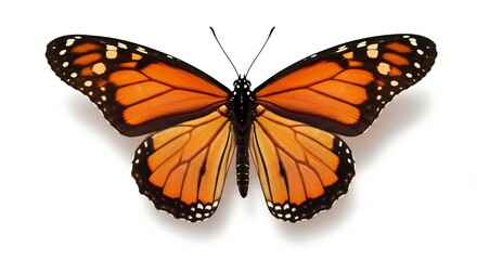 Fototapeta premium 鮮やかオレンジ蝶 白背景で羽根輝く 精密描写. AI Generated