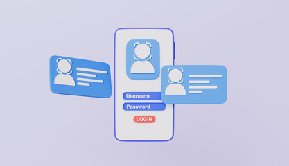 Login username password via mobile, personal badge, profile name, human resources, scan face Id card, verify identity concept