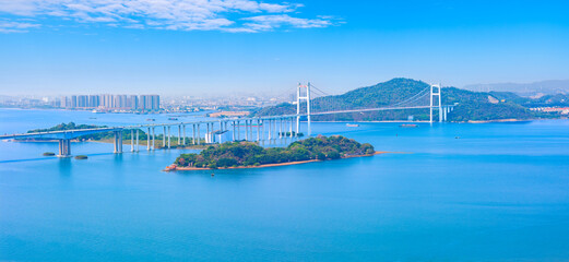 Aerial view of Humen Bridge in Dongguan City, Guangdong Province, China