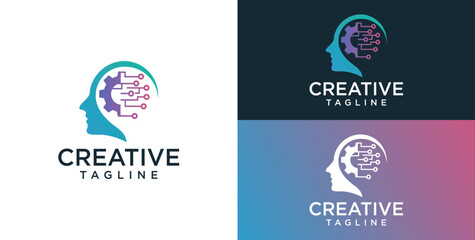 Fototapeta premium Human head mind and technology logo design