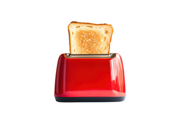 Breakfast Innovation: A perfectly toasted slice of bread emerges triumphantly from a sleek, vibrant red toaster, symbolizing the everyday joy of a simple, yet delightful, breakfast ritual.