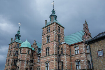 Obraz premium Royal Rosenborg castle building in Copenhagen, Denmark close up. Popular touristic attraction with the museum inside in the center of danish capital.