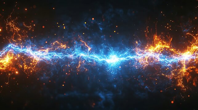 Dynamic energy flow visualized abstract electric discharge background fire and ice lightning design for science presentation