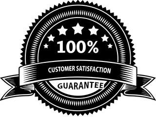 Black and White 100 Percent Customer Satisfaction Guarantee Badge with Stars and Ribbon Vector Illustration for Marketing and Promotional Use Quality Assurance