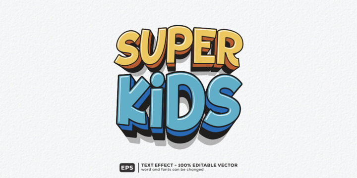 Naklejki Super Kids 3D Cartoon Editable Text Effect   Premium Font Template