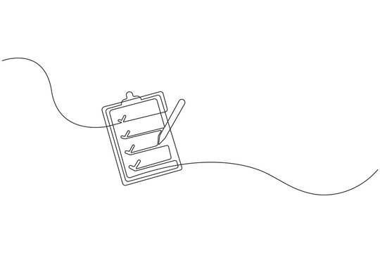 Minimal continuous one line drawing of a clipboard with checklist &ndash; outline vector illustration for productivity, planning, and office-themed designs.