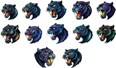 black panther face mascot logo set vector illustration