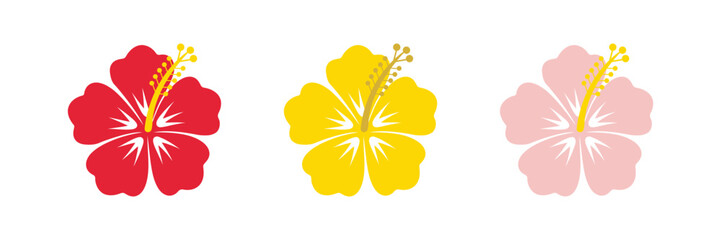 Hibiscus Flower Vector Art Collection Red, Yellow & Pink Illustrations © Masud