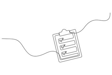Obraz premium Minimal continuous one line drawing of a clipboard with checklist – outline vector illustration for productivity, planning, and office-themed designs.