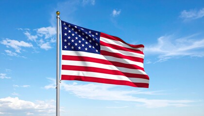 Naklejka premium American flag waving in a clear blue sky (1)