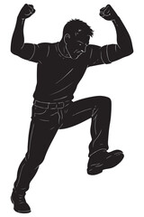 Silhouette of a man stomping his foot aggressively, arms raised, silhouette of aggressive man