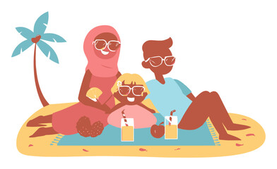 Family Enjoying Summer Day at the Beach with Refreshing Drinks and Snacks
