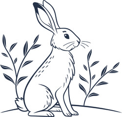 Charming Vector Illustration of a Rabbit in a Natural Setting with Leaves and Elegant Features