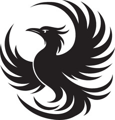 A vector-style abstract illustration of a phoenix in flight, with curved, flame-like feathers forming a circular motion. copy.eps