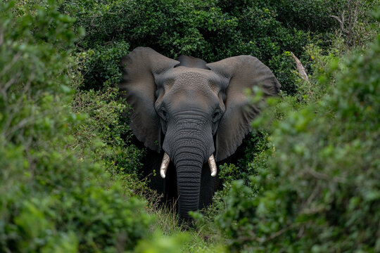Close encounter with an elephant in lush greenery during daytime