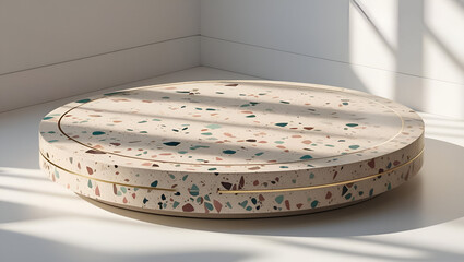 Obraz premium Modern Terrazzo Display with Brass Inlays: A Fusion of Artisanal Texture and Contemporary Elegance