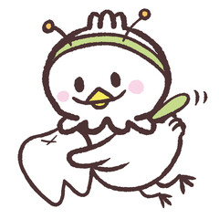 妖精の仮装した白い鳥が歯を運ぶイラスト © おひさまストック