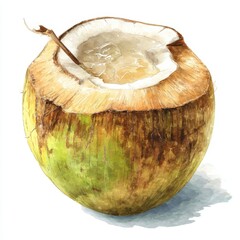 Fresh Coconut with Water and Straw in a Natural Environment Perfect for Summer Refreshments and Tropical Vibes