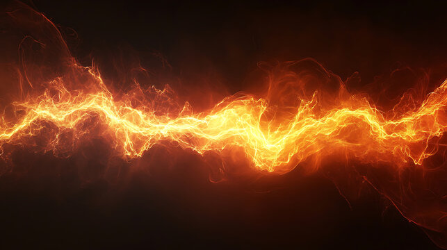 Dynamic orange electric discharge energy with plasma effect on dark background abstract concept fire element glowing power powerful thunderbolt energetic design