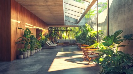 Sun-drenched indoor garden space