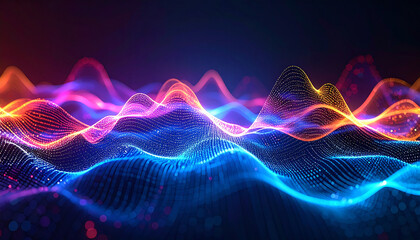 Naklejka premium Waves of Digital Energy: Abstract visual representation of digital sound waves, where vibrant lines undulate, evoking a sense of energy, motion, and advanced technology.