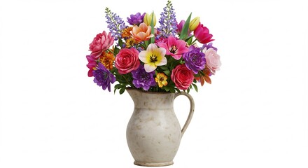 春の彩り鮮やか花束 優雅な壺に美しく咲く. AI Generated