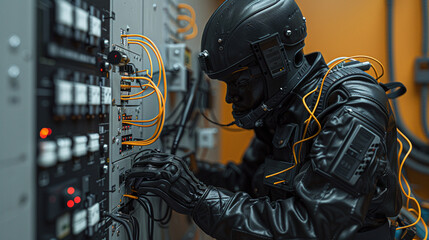 Fototapeta premium Electrician Tracing Wires Stealthily Without Drilling Holes