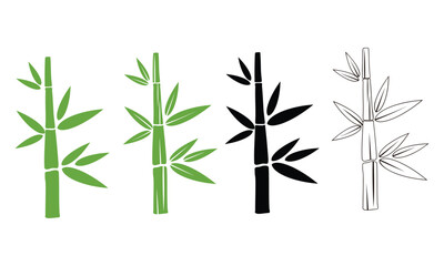 Bamboo icons set. Bamboo branch with green leafs. Tropical nature plant flat and line style. Decoration design element design vector template