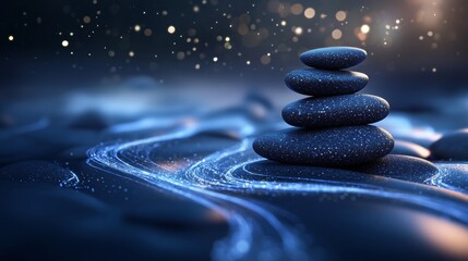 Stacked Stones on Rippling Water Surface Under Warm Sunset Glow