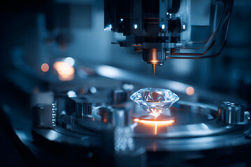 Laser machine cutting a diamond in a jewelry factory