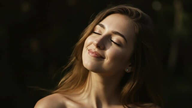 Woman Enjoying Sunlight with Eyes Closed Peaceful Moment