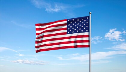American flag waving in clear blue sky