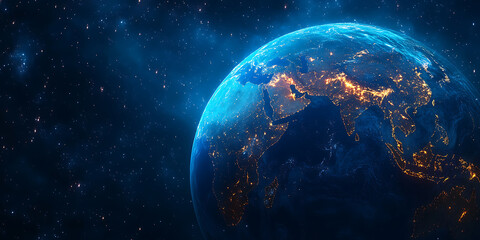 Obraz premium Earth from space showing city lights over asia and middle east perspective view