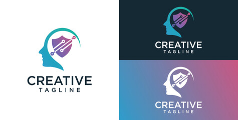 Human head mind and technology logo design