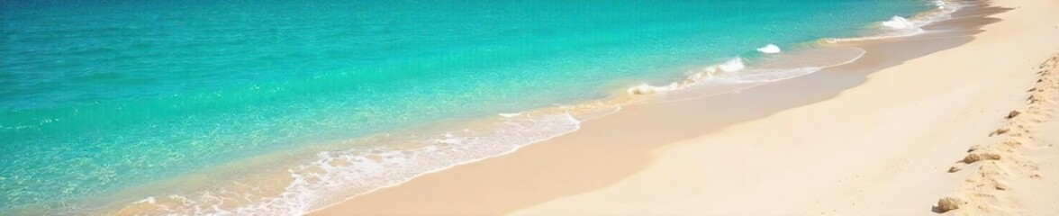 Obraz premium Serene coastal scene featuring a gently sloping sandy shoreline meeting tranquil turquoise water Perfect for travel, nature, and vacation themes , sunset, texture
