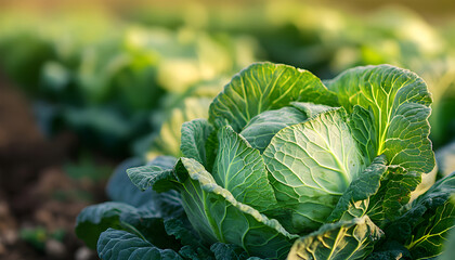 Close-up of ripe cabbage in the field