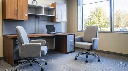 Modern office workspace with a view