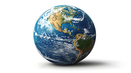 Fototapeta premium Earth globe showing north and south america with realistic texture and white background