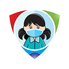 a girl wearing face mask isolated on white vector icon