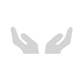 Two open hands raised upwards against a blank background, symbolizing support, care, or offering help.