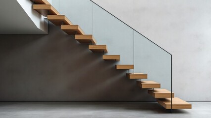 Modern Minimalist Floating Staircase Design with Glass Railing