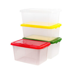 Stackable Plastic Storage Containers with Colored Lids for Organizing Kitchen, Office, and Craft Supplies, Ideal for Home and Office Use