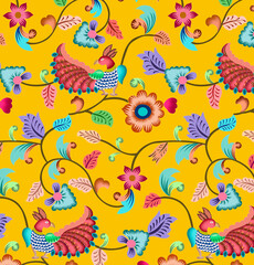Obraz premium Multi Colour full Floral And Peacock handmade watercolour pattern design
