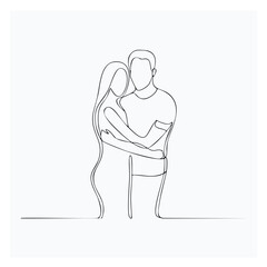 Fototapeta premium Couple embracing minimalist line art drawing